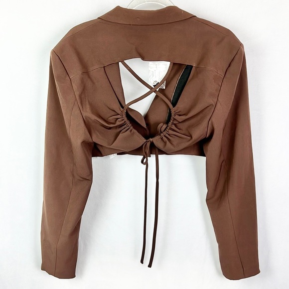 BERSHKA |🤎 Chocolate Brown Open-Back Cropped Co-Ord Blazer Top ✨NWT!✨ - Picture 4 of 12